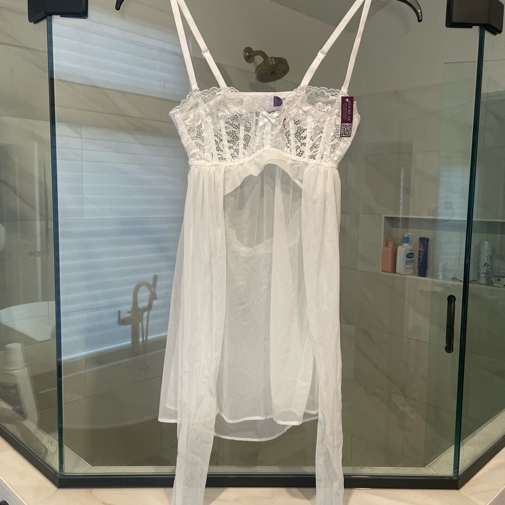 NWT Adore Me Elegant White Lace Babydoll Lingerie